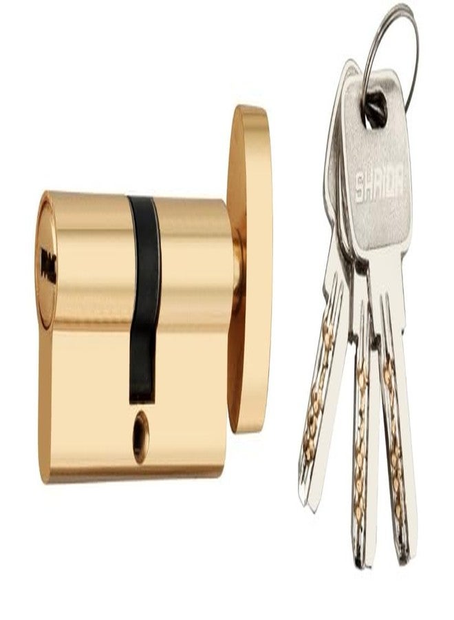 Shrida 70mm Euro Profile Brass Cylinder Lock with Knob & 3 Ultra Security Dimple Keys - Gold Finish, Ideal for Main Doors & Interior Locks - Image 1